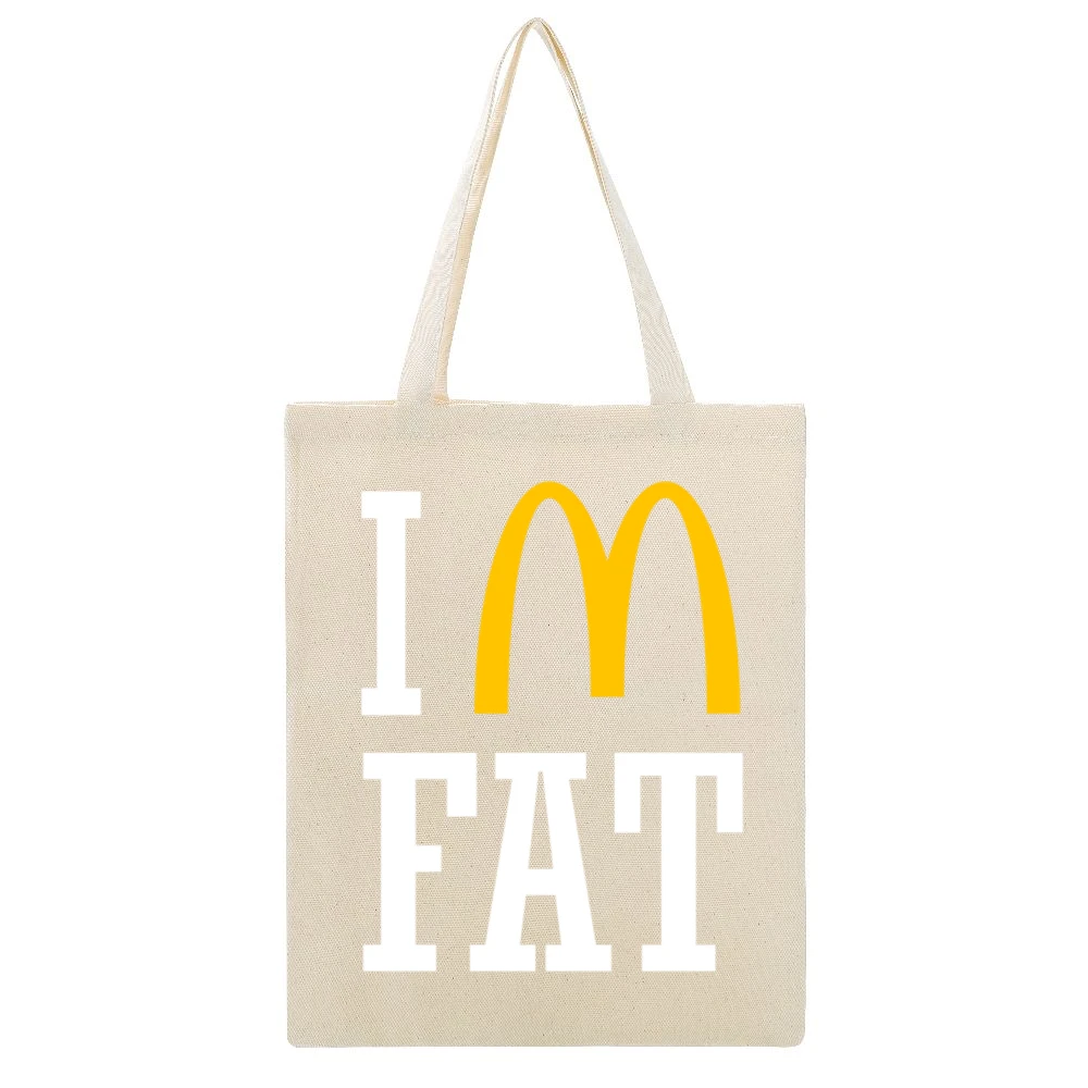 Im Fat Funny Fast Food Beige Canvas Tote Shopping Bag