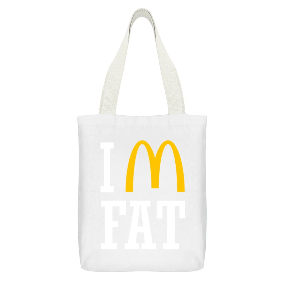 Im Fat Funny Fast Food White Canvas Tote Shopping Bag With Interior Pocket