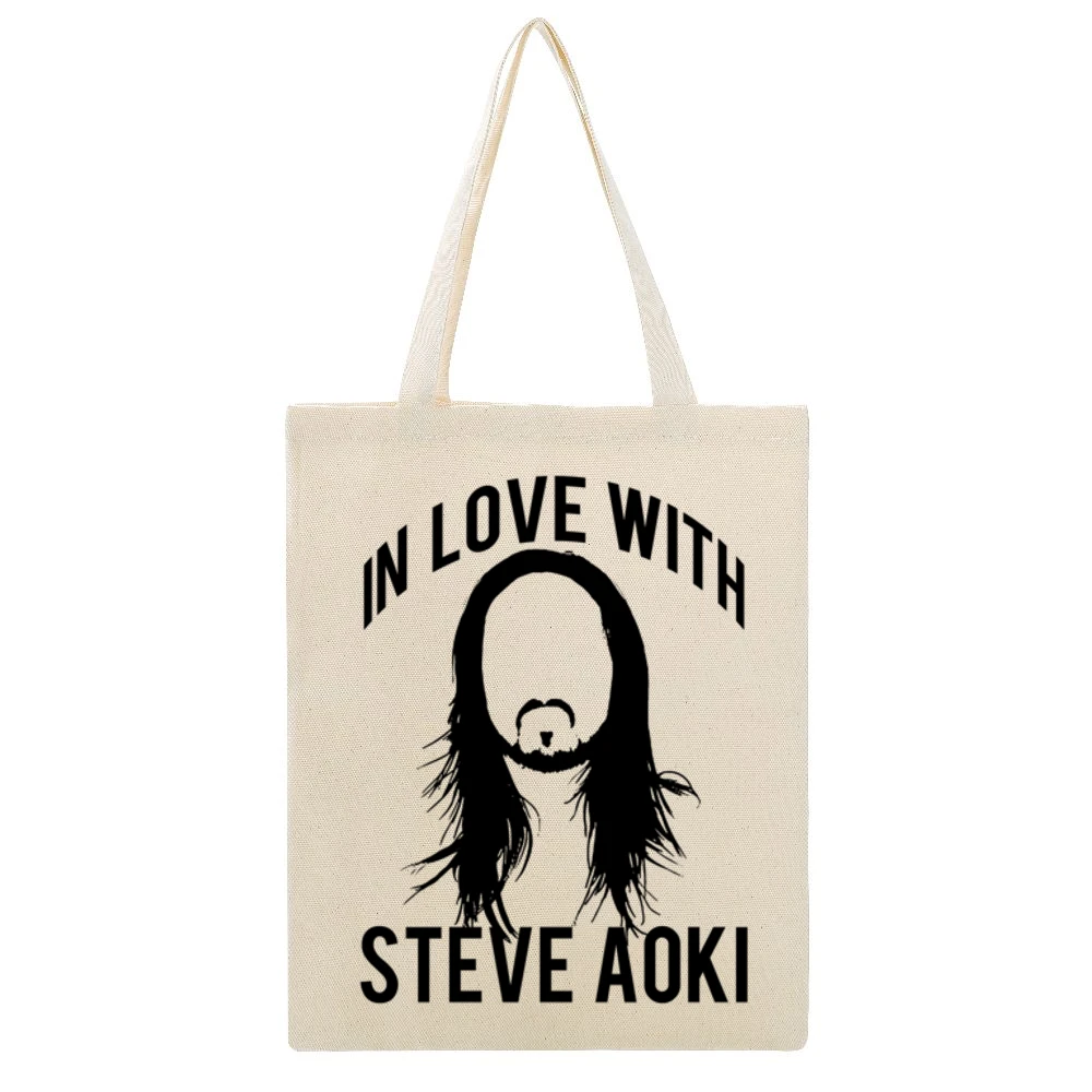 In Love With Steve Aoki Electronic House Music Producer Graphic T Shir Beige Canvas Tote Shopping Bag
