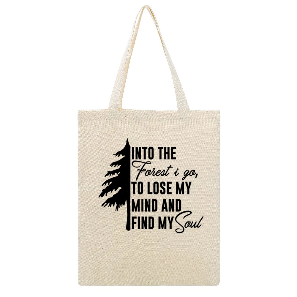 Into The Forest I Go Fun Graphic Travel Adventure Beige Canvas Tote Shopping Bag