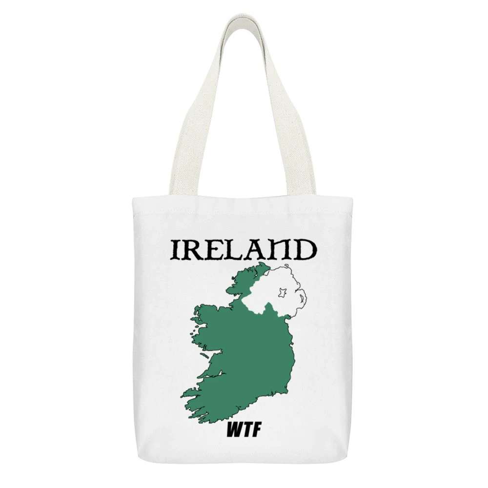 Ireland WTF Funny Parody Northern Ireland Boxing White Canvas Tote Shopping Bag With Interior Pocket