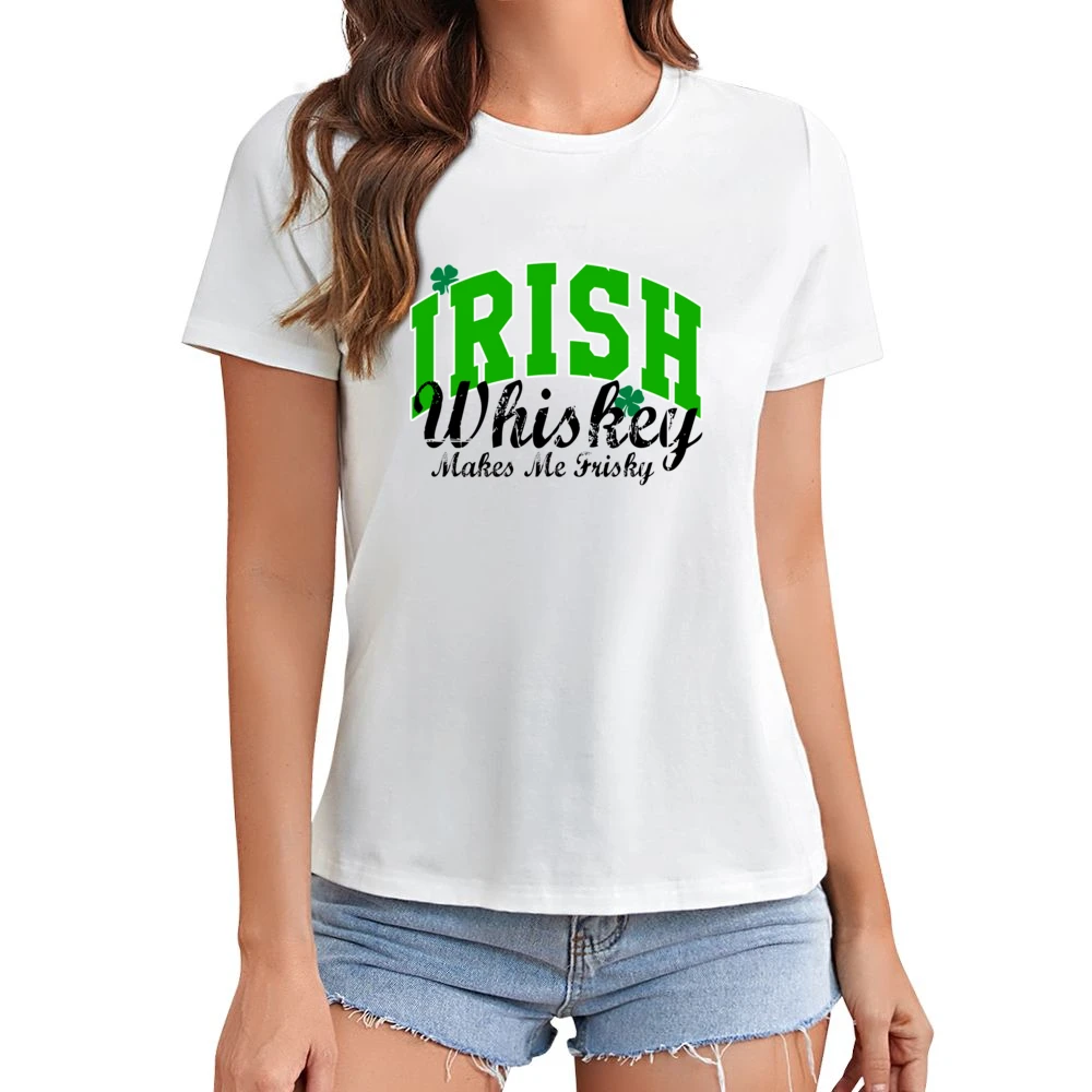Irish Whiskey Makes Me Frisky Funny Tee Shirt Asian Size Women Ladies T-shirt