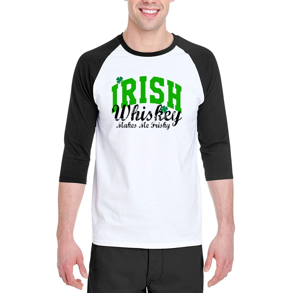 Irish Whiskey Makes Me Frisky Funny Tee Shirt Men 3/4 Sleeve T-Shirt