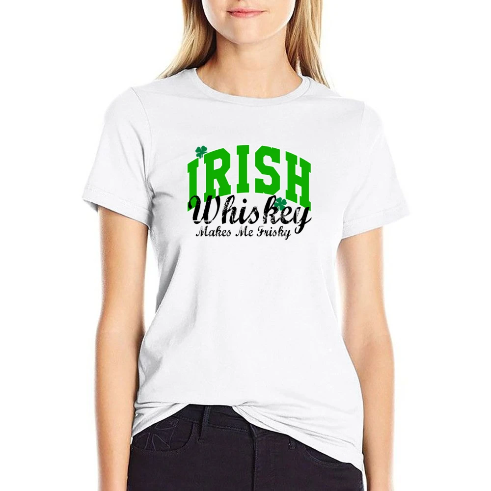 Irish Whiskey Makes Me Frisky Funny Tee Shirt US Size Women Ladies T-shirt