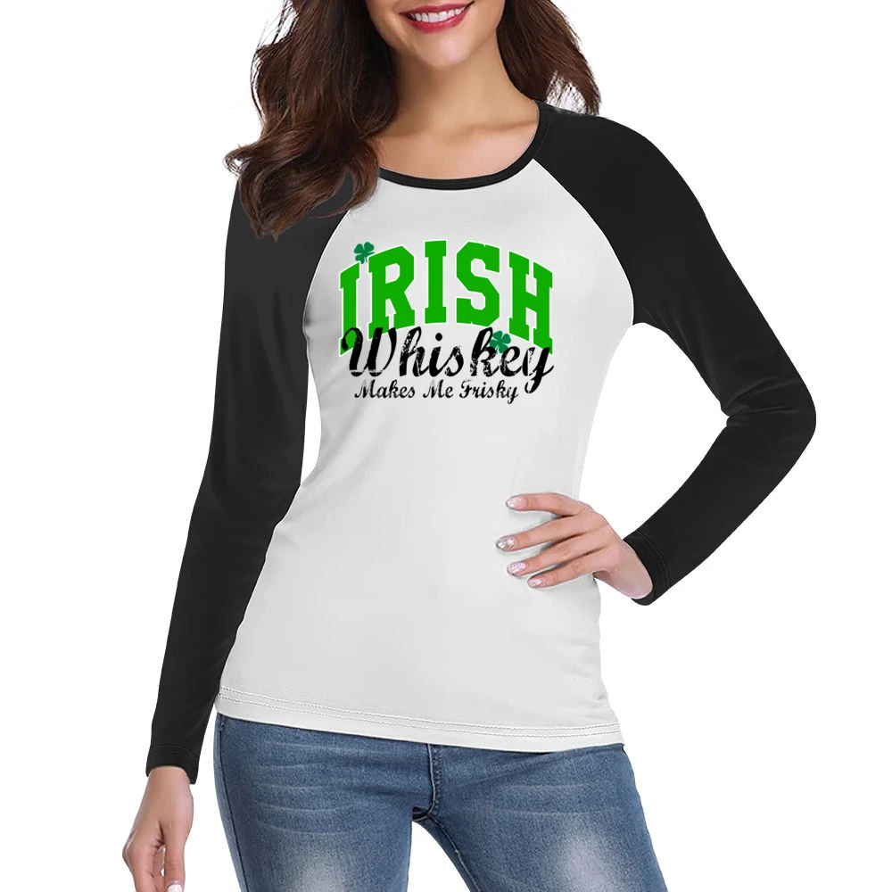 Irish Whiskey Makes Me Frisky Funny Tee Shirt Women Ladies Long Sleeve T-Shirt
