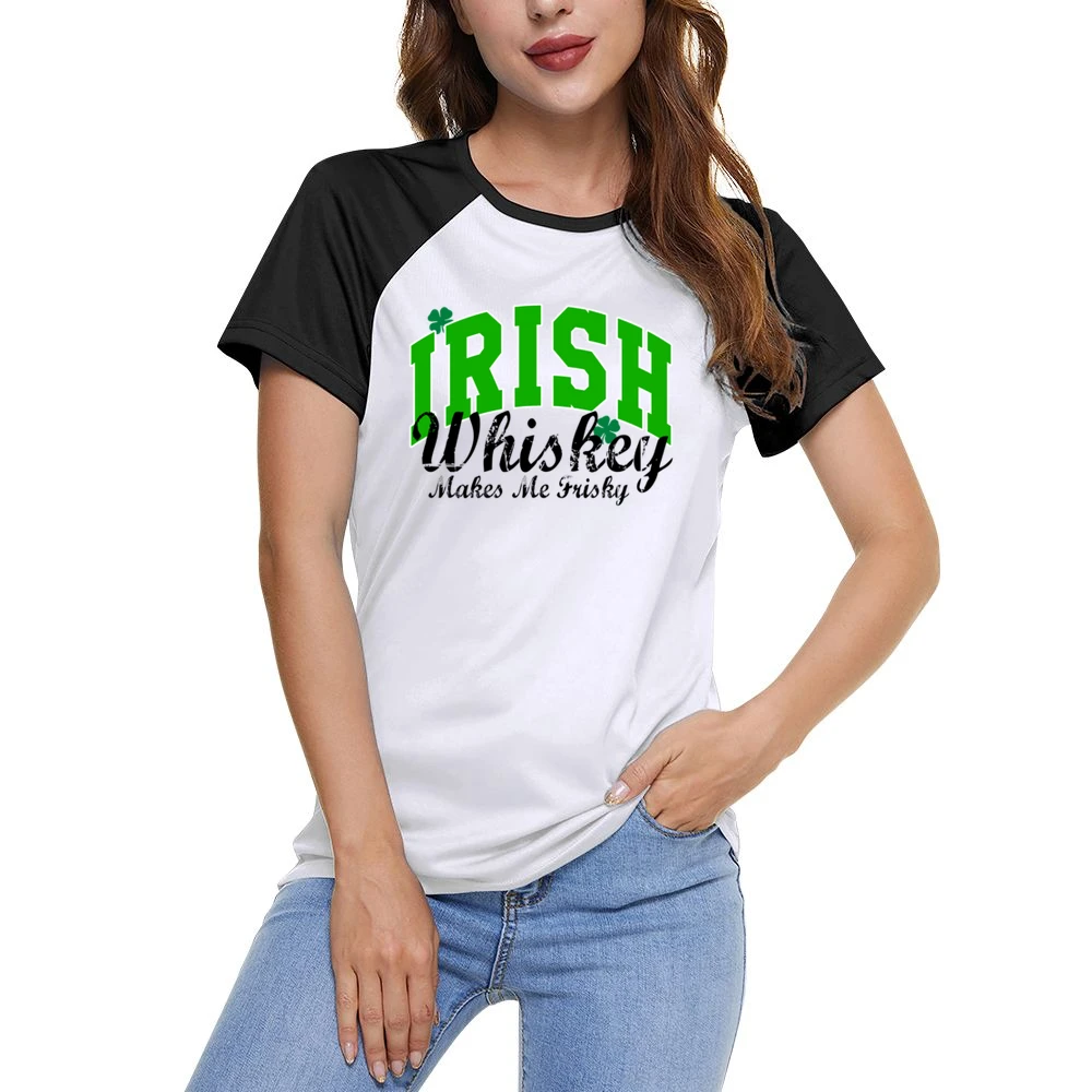 Irish Whiskey Makes Me Frisky Funny Tee Shirt Women Ladies Short Sleeve T-Shirt