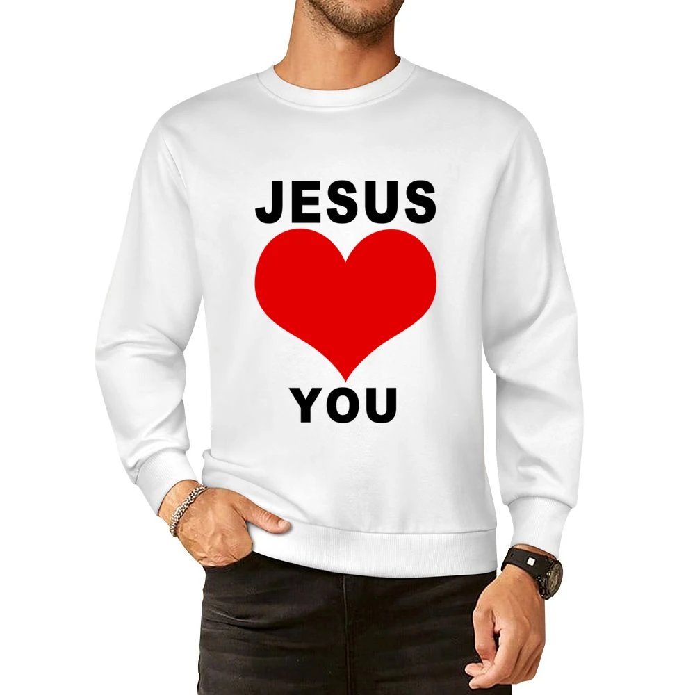 Jesus Loves You Fun Heart Graphic Tee Shirt European Size Pullover Sweater