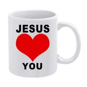 Jesus Loves You Fun Heart Graphic Tee Shirt White Mug