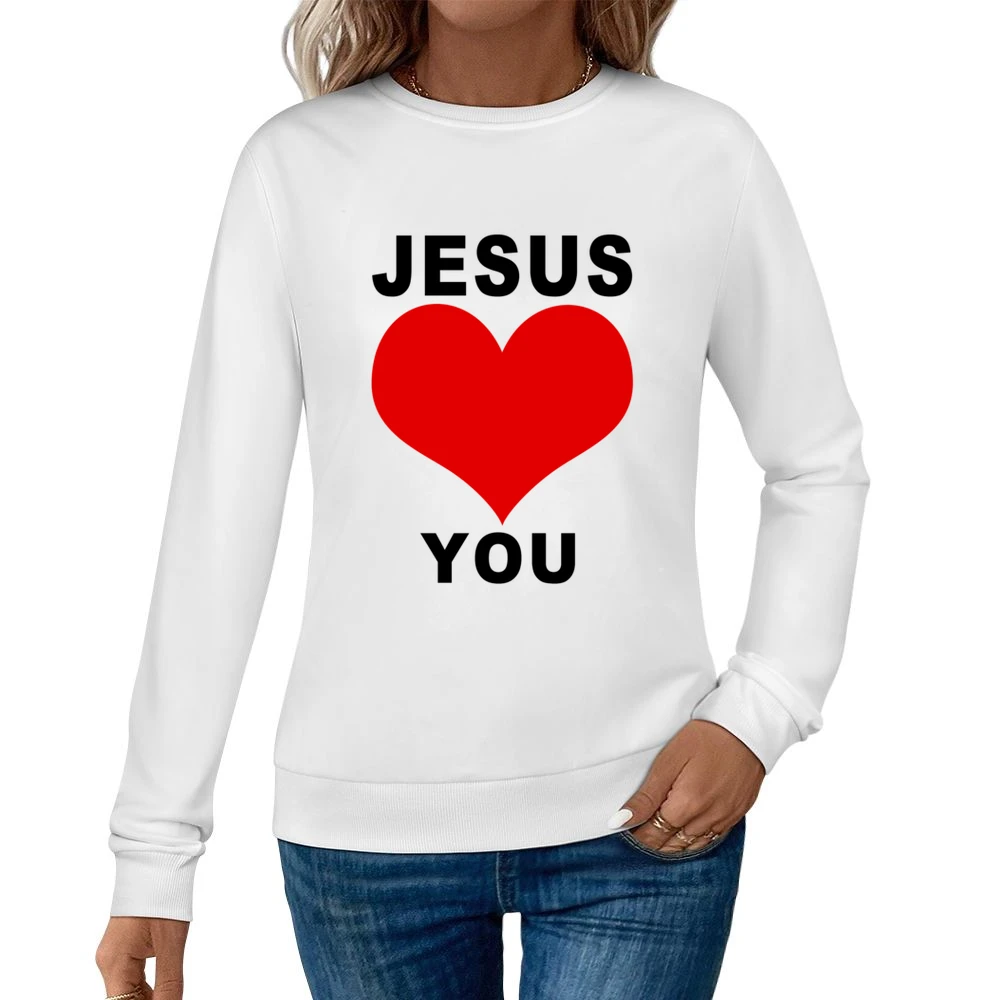 Jesus Loves You Fun Heart Graphic Tee Shirt Women Pullover Sweatshirt