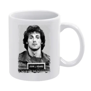 John J Rambo Mugshot Distressed White Mug