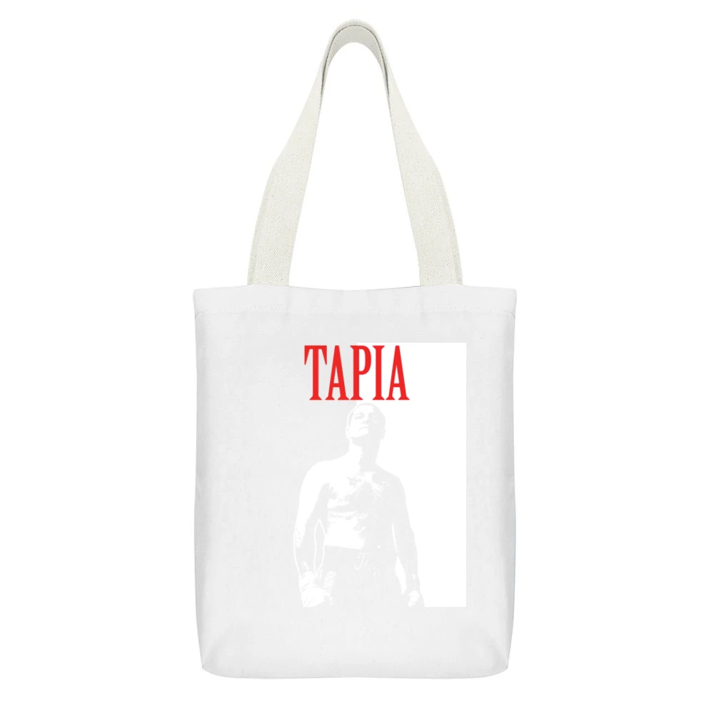 Johnny Tapia Boxing Legend White Canvas Tote Shopping Bag With Interior Pocket