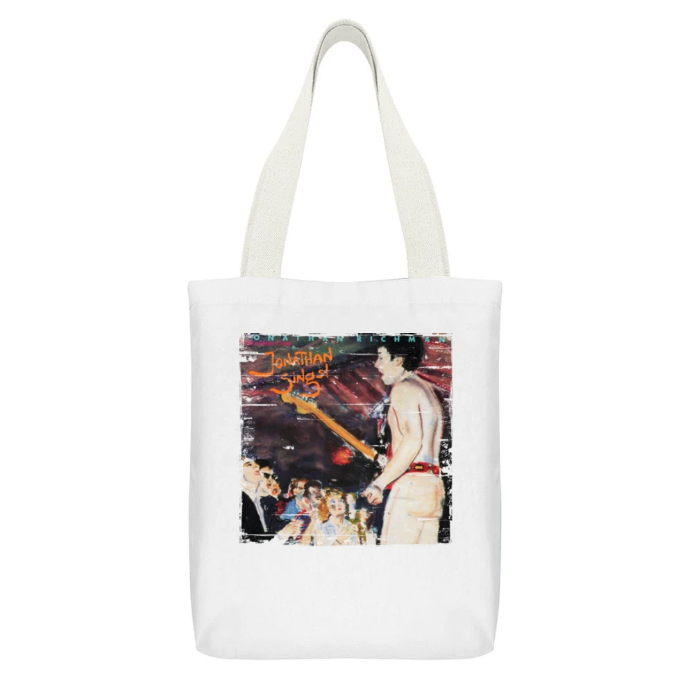 Jonathan Richman Jonathan Sings Album Cover Distressed Image White Canvas Tote Shopping Bag With Interior Pocket