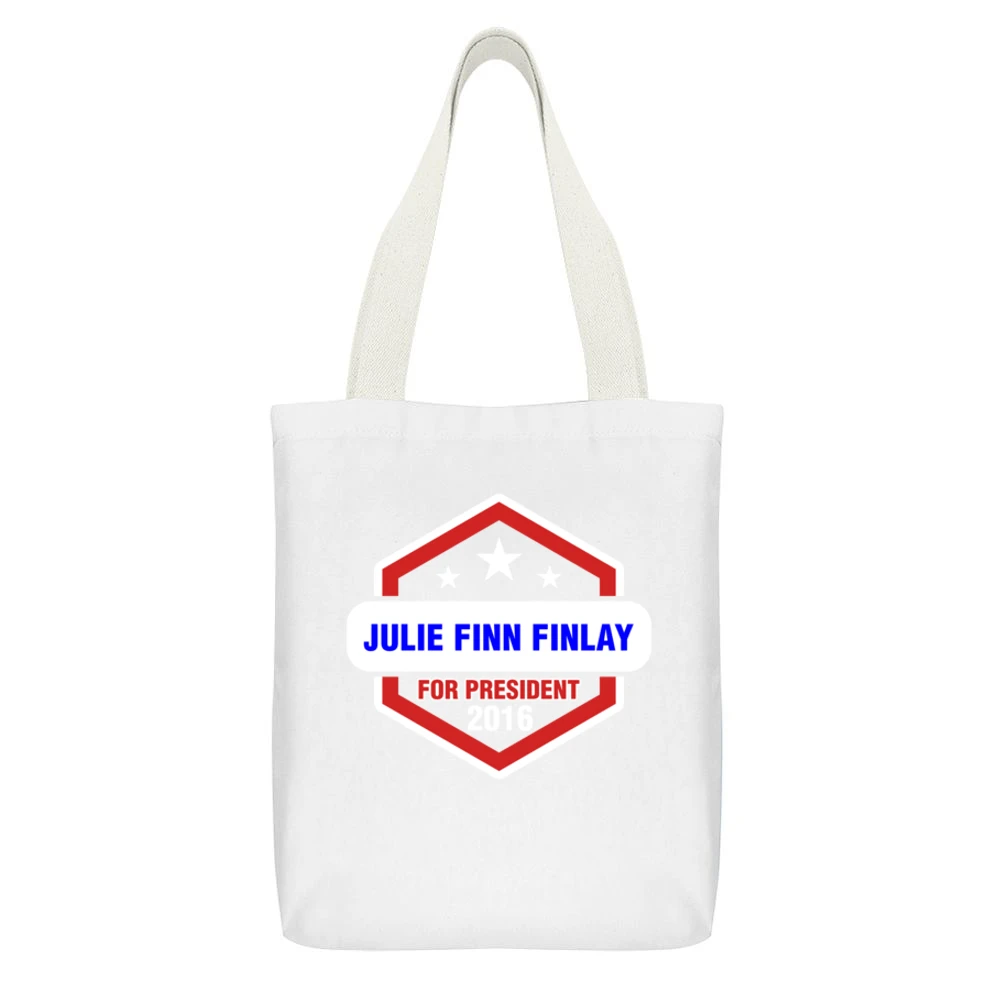 Julie Finn Finlay For President 2016 CSI TV Show White Canvas Tote Shopping Bag With Interior Pocket