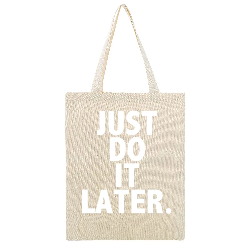 Just Do It Later Funny Parody Sports Graphic Tee Shirt Beige Canvas Tote Shopping Bag