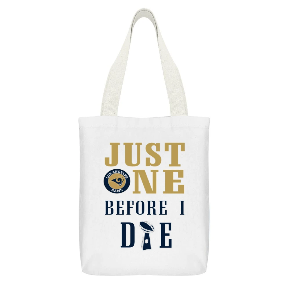 Just One Before I Die Rams Football Team White Canvas Tote Shopping Bag With Interior Pocket