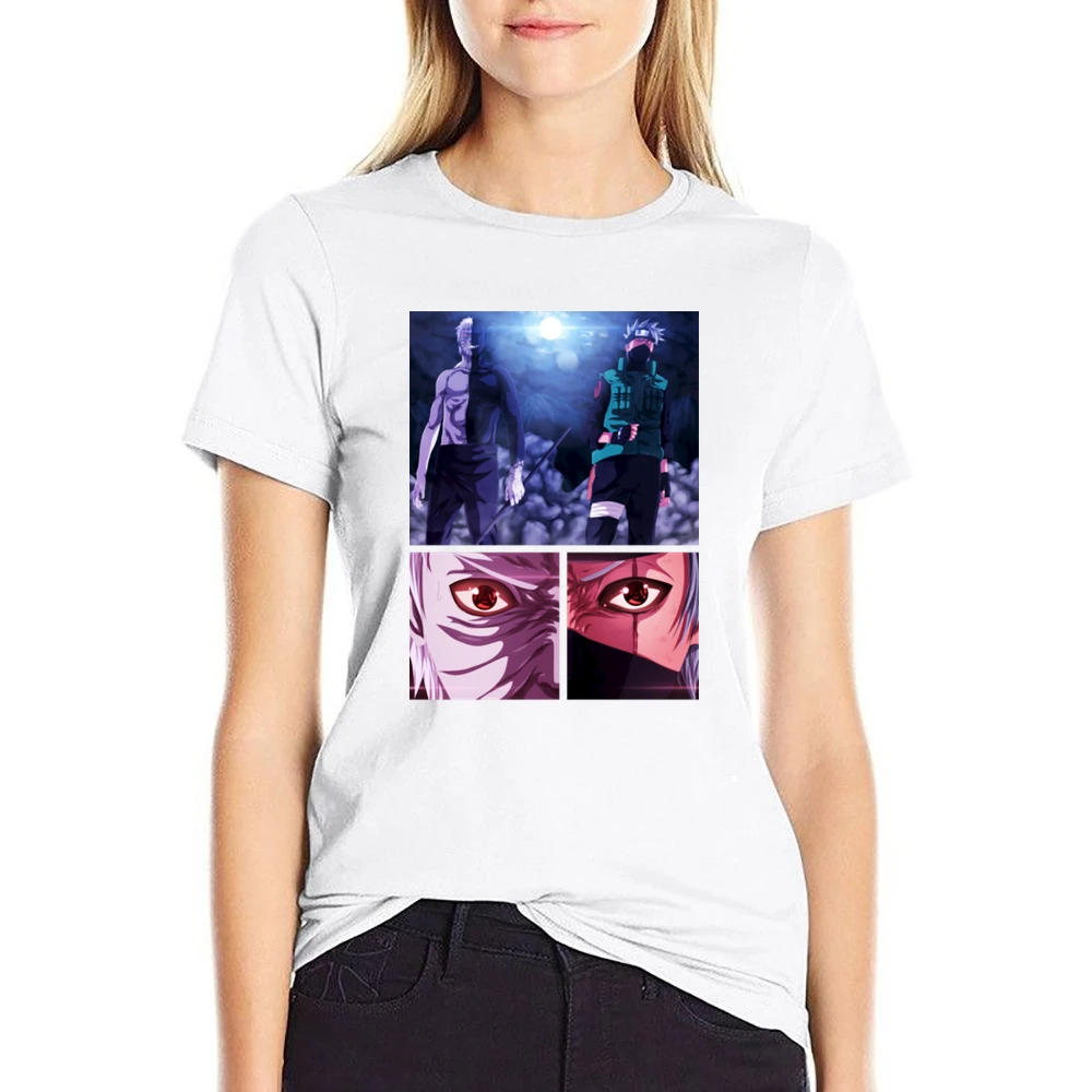 Kakashi hatake Obito Uchiha 2 sharingan eyes kamui Naruto shippuden a US Size Women Ladies T-shirt