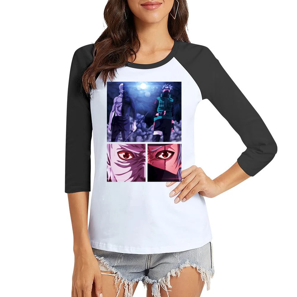 Kakashi hatake Obito Uchiha 2 sharingan eyes kamui Naruto shippuden a Women Ladies 3-4 Sleeve T-Shirt