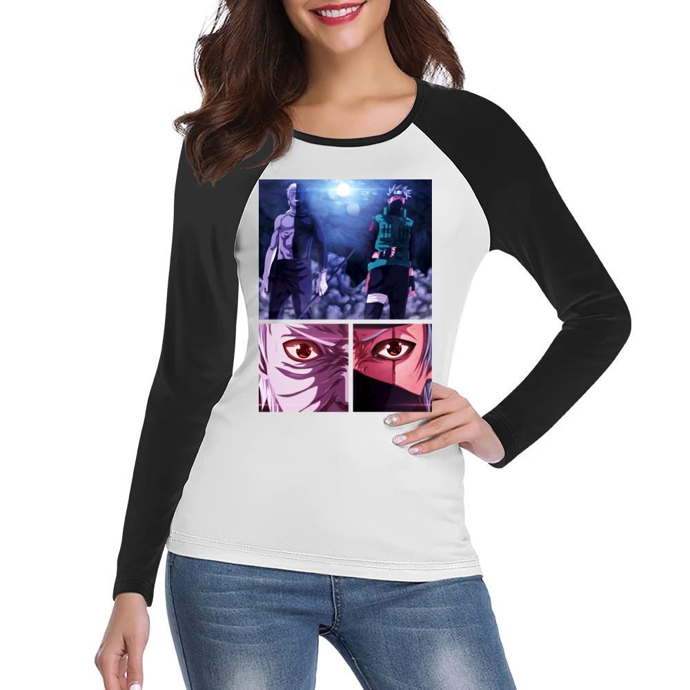 Kakashi hatake Obito Uchiha 2 sharingan eyes kamui Naruto shippuden a Women Ladies Long Sleeve T-Shirt