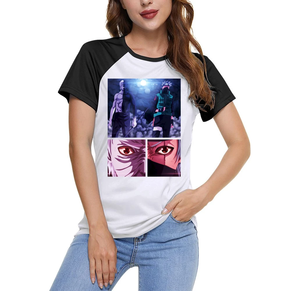 Kakashi hatake Obito Uchiha 2 sharingan eyes kamui Naruto shippuden a Women Ladies Short Sleeve T-Shirt