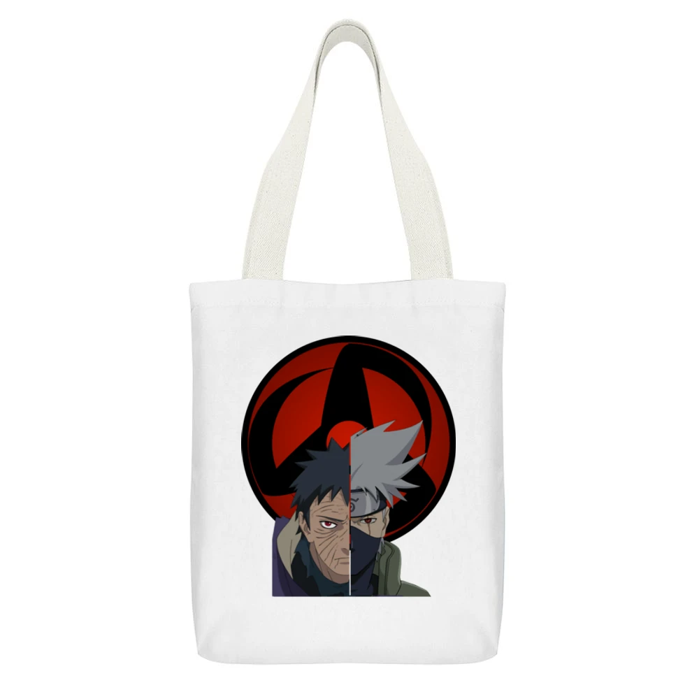 Kamui eyes sharingan Tobi Uchiha Hatake Kakashi magenkyo Naruto anime White Canvas Tote Shopping Bag With Interior Pocket