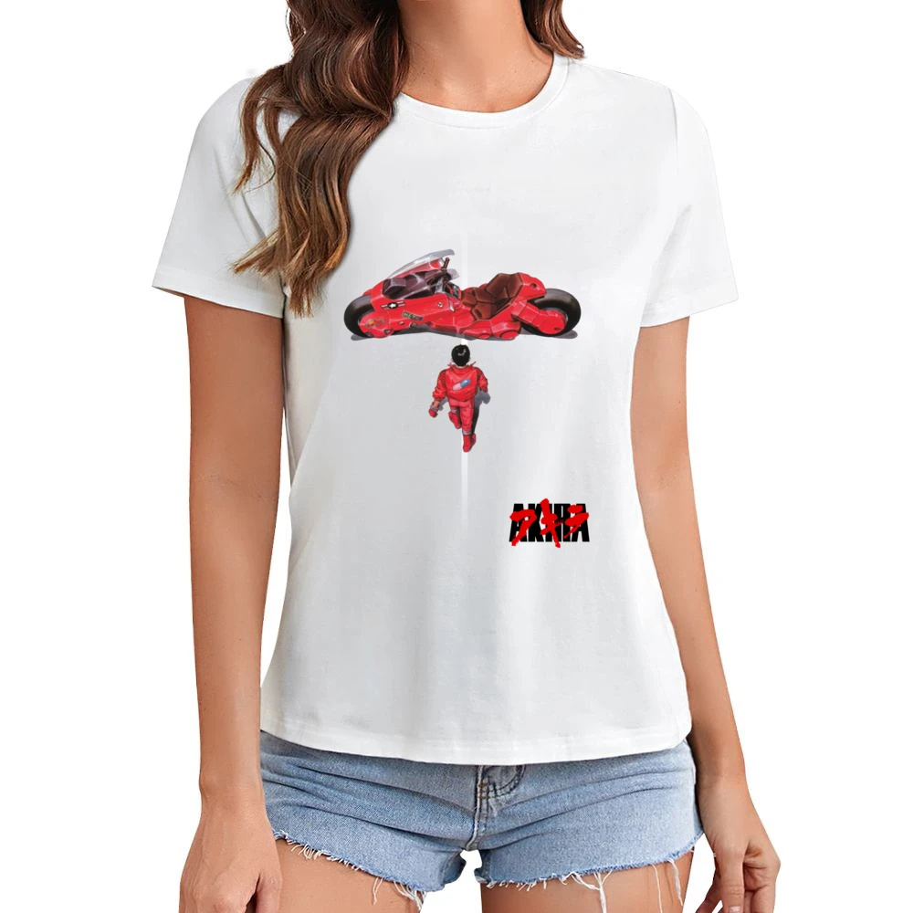 Kaneda and bike Akira Japanese manga series Katsuhiro Otomo anime mang Asian Size Women Ladies T-shirt