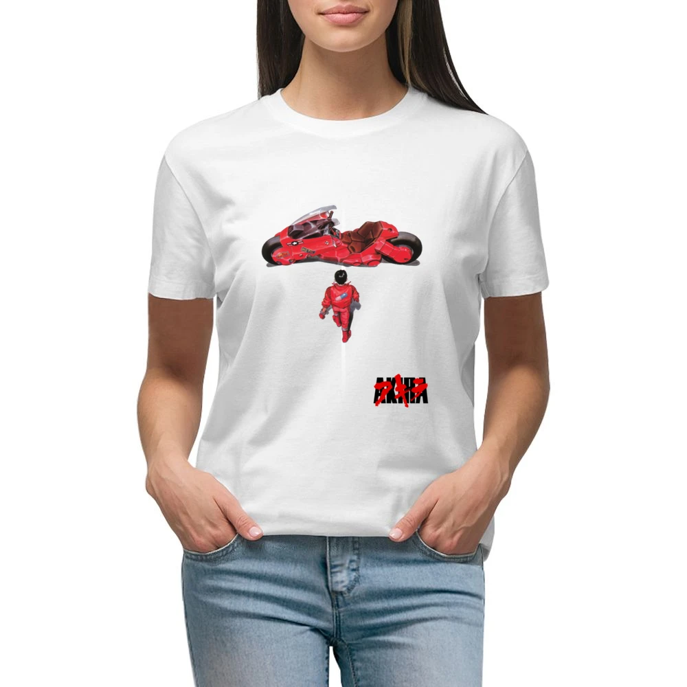 Kaneda and bike Akira Japanese manga series Katsuhiro Otomo anime mang Premium Women Ladies T-shirt