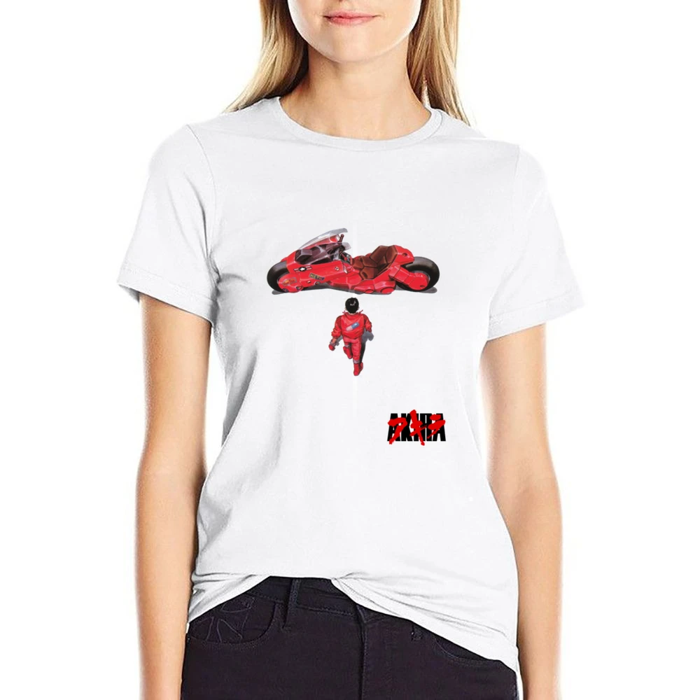 Kaneda and bike Akira Japanese manga series Katsuhiro Otomo anime mang US Size Women Ladies T-shirt