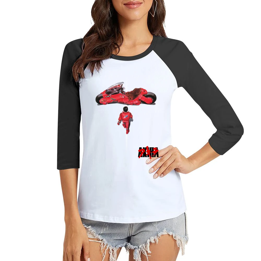 Kaneda and bike Akira Japanese manga series Katsuhiro Otomo anime mang Women Ladies 3-4 Sleeve T-Shirt