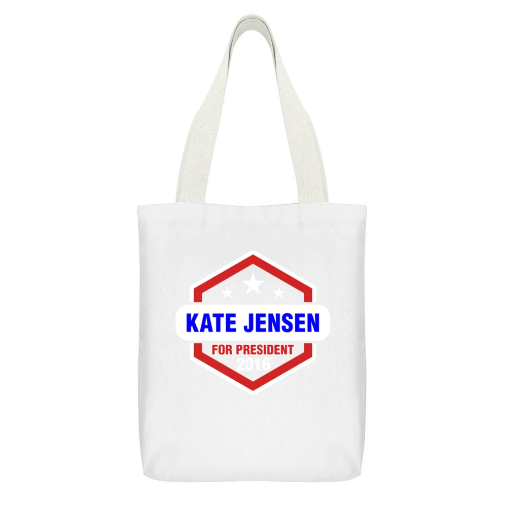 Kate Jensen For President 2016 The Red Road TV Show White Canvas Tote Shopping Bag With Interior Pocket