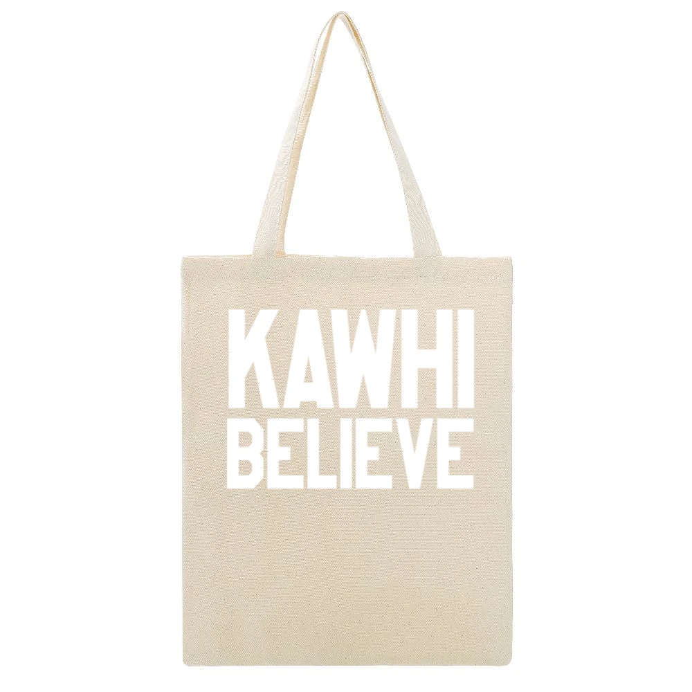 Kawhi Believe San Antonio Basketball Beige Canvas Tote Shopping Bag