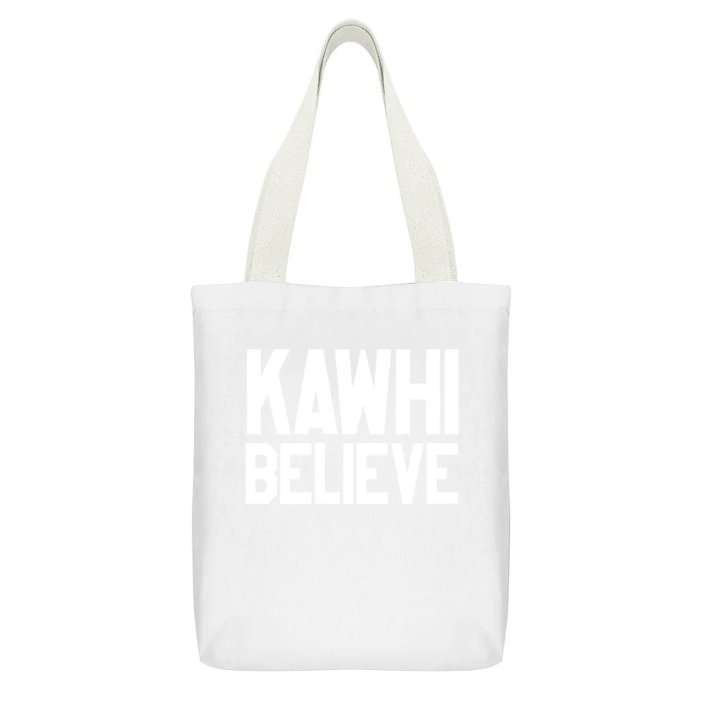 Kawhi Believe San Antonio Basketball White Canvas Tote Shopping Bag With Interior Pocket