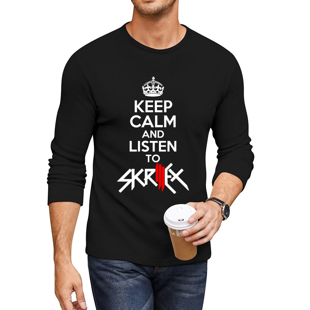 Keep Calm And Listen To Skrillex Fun EDM Music Graphic Men CrewNeck Long Sleeve T-Shirt