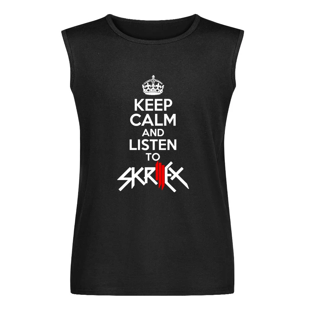 Keep Calm And Listen To Skrillex Fun EDM Music Graphic Men Sleeveless T-Shirt