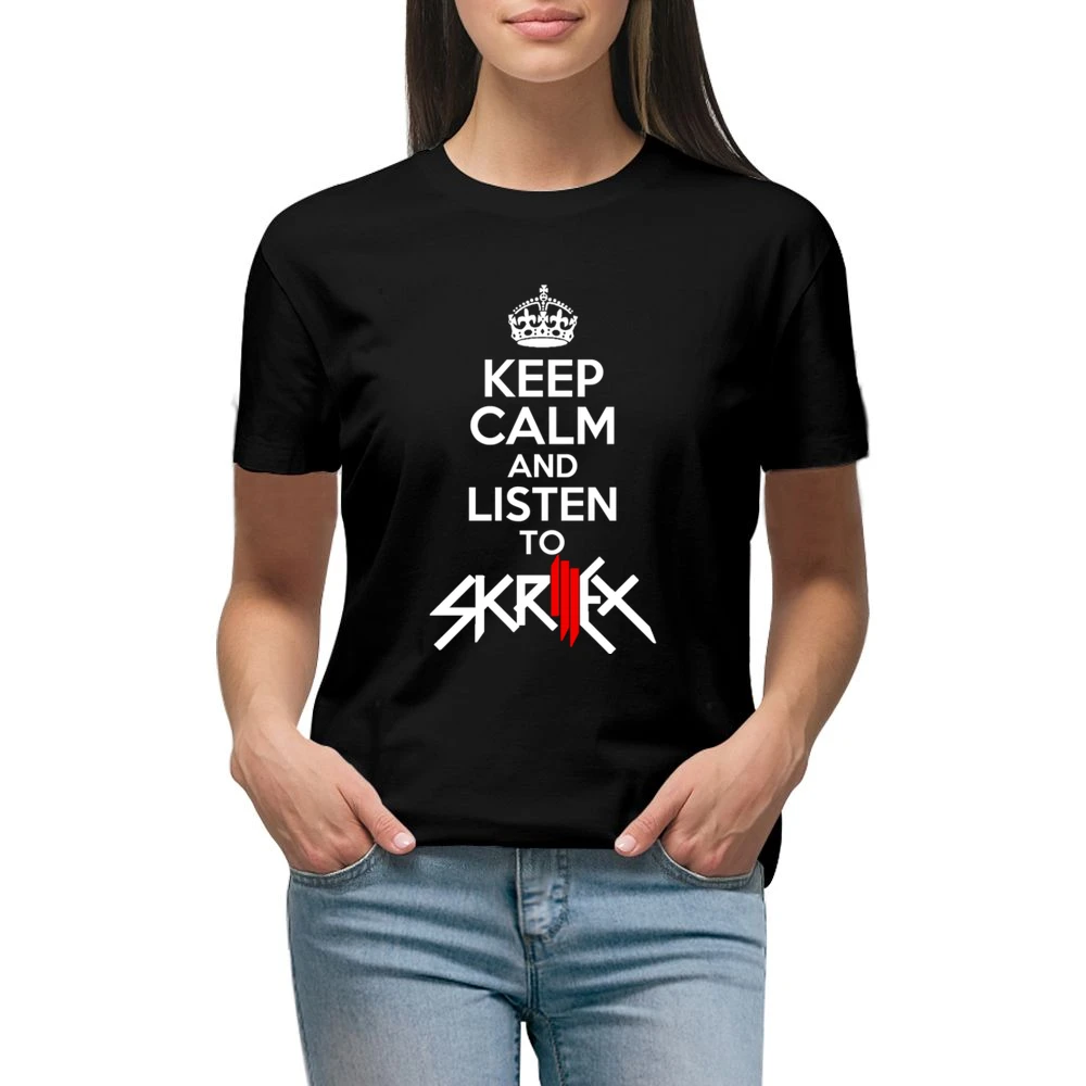 Keep Calm And Listen To Skrillex Fun EDM Music Graphic Premium Women Ladies T-shirt