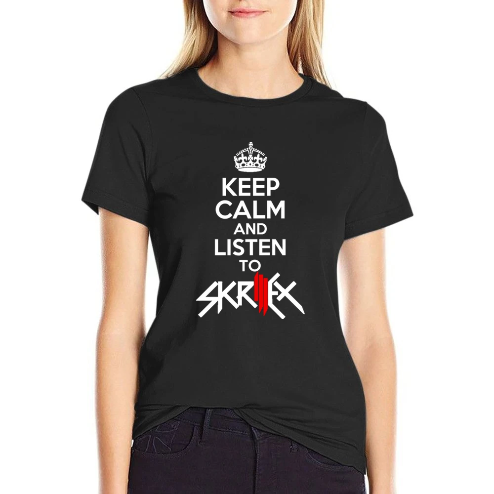 Keep Calm And Listen To Skrillex Fun EDM Music Graphic US Size Women Ladies T-shirt