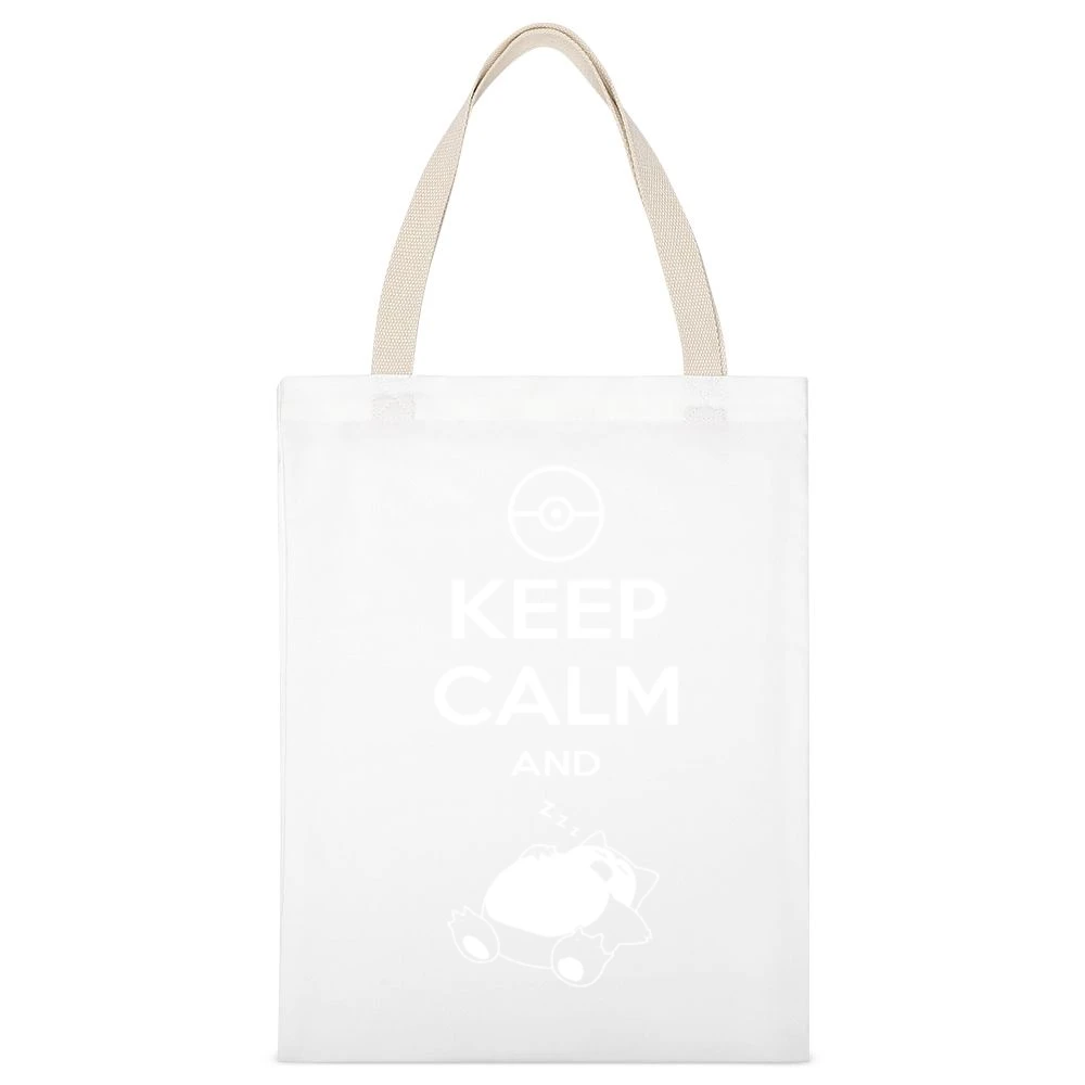 Keep Calm And Snorlax Funny Pokemon Sleeping Graphic Apparel White Canvas Tote Shopping Bag