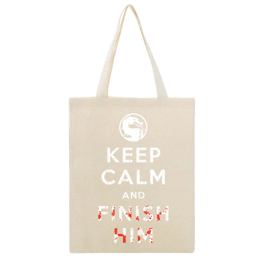 Keep Calm and Finish Him Mortal Kombat Funny Video Game Beige Canvas Tote Shopping Bag