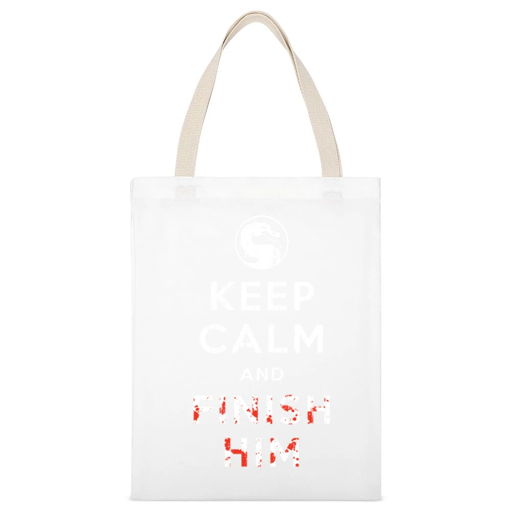 Keep Calm and Finish Him Mortal Kombat Funny Video Game White Canvas Tote Shopping Bag
