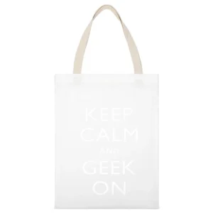 Keep Calm and Geek On White Canvas Tote Shopping Bag
