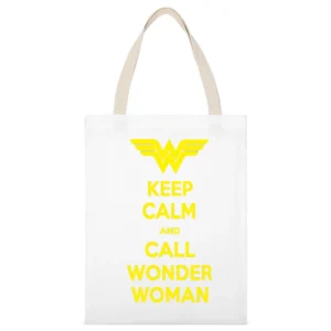Keep Calm and call Wonder Woman White Canvas Tote Shopping Bag