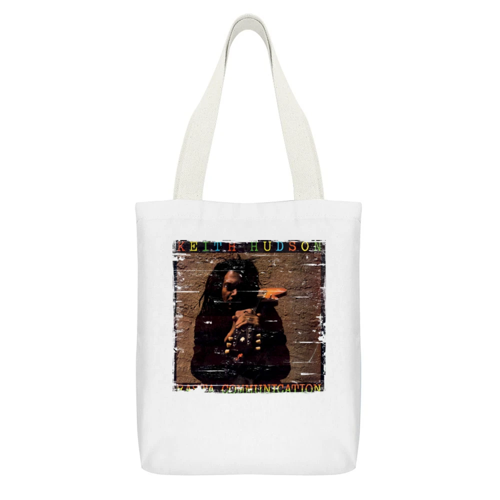 Keith Hudson Rasta Communication Album Cover Distressed Image White Canvas Tote Shopping Bag With Interior Pocket
