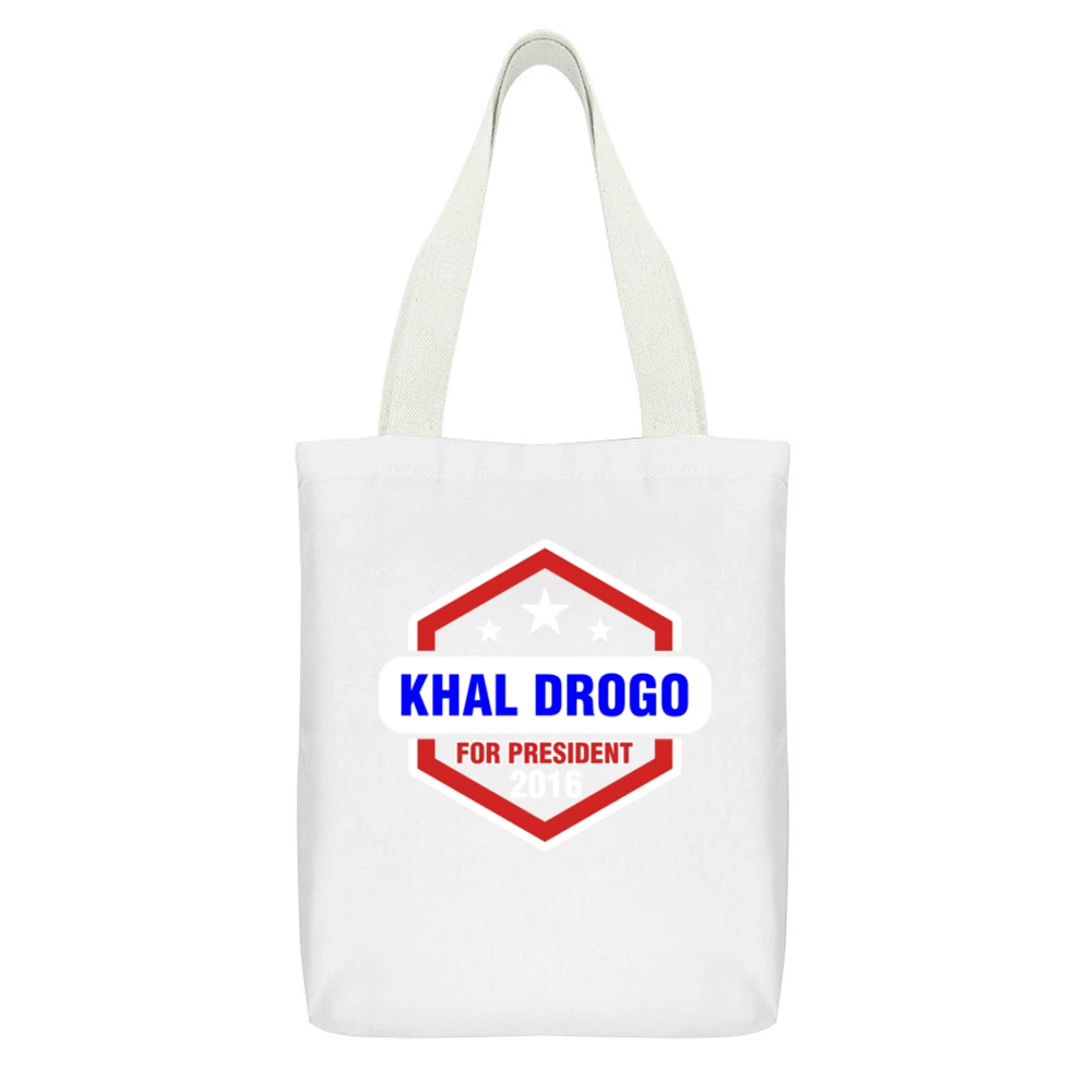 Khal Drogo For President 2016 Game of Thrones TV Show White Canvas Tote Shopping Bag With Interior Pocket