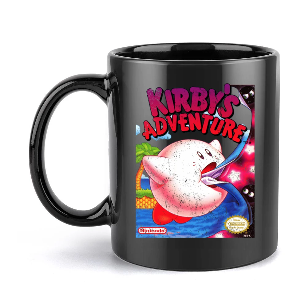 Kirbys Adventure Nes Nintendo Old School Retro Video Game Fan Distress Black Mug
