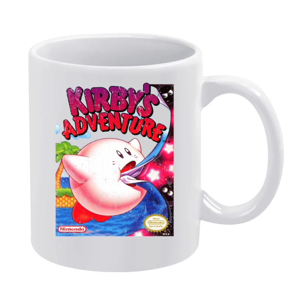 Kirbys Adventure Nes Nintendo Old School Retro Video Game Fan Distress White Mug
