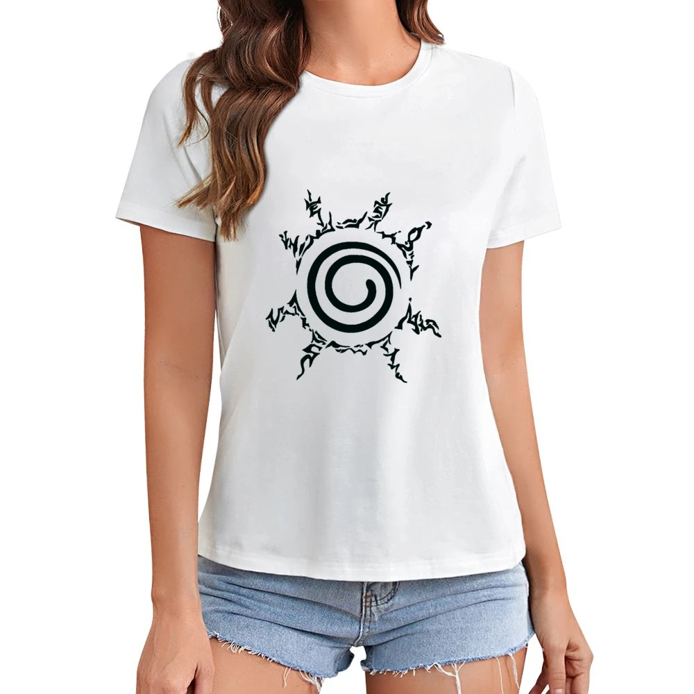 Kyuubi kurama nine tails demon fox four element seal on naruto chest m Asian Size Women Ladies T-shirt