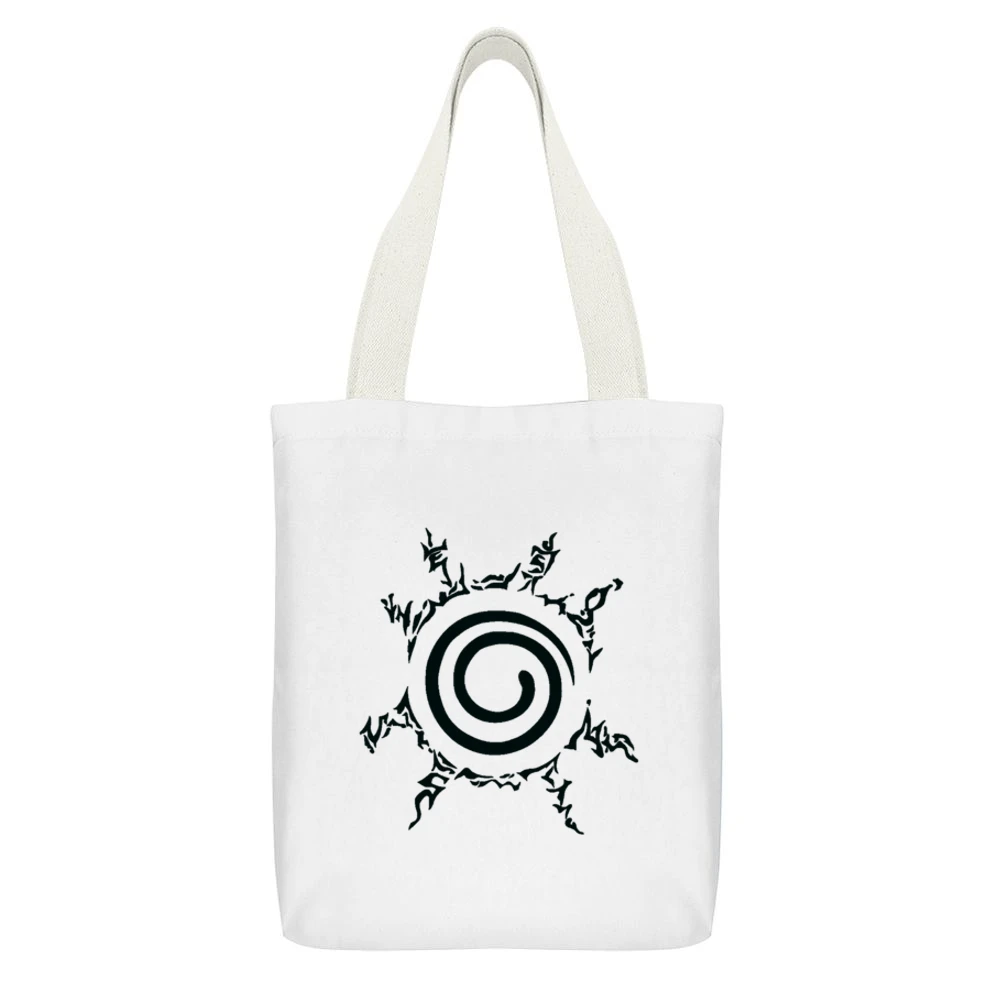 Kyuubi kurama nine tails demon fox four element seal on naruto chest m White Canvas Tote Shopping Bag With Interior Pocket
