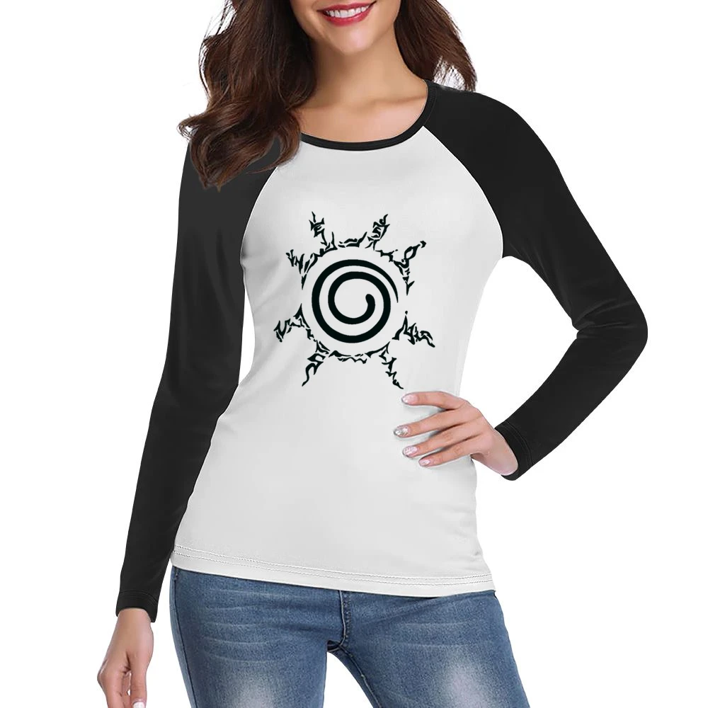 Kyuubi kurama nine tails demon fox four element seal on naruto chest m Women Ladies Long Sleeve T-Shirt
