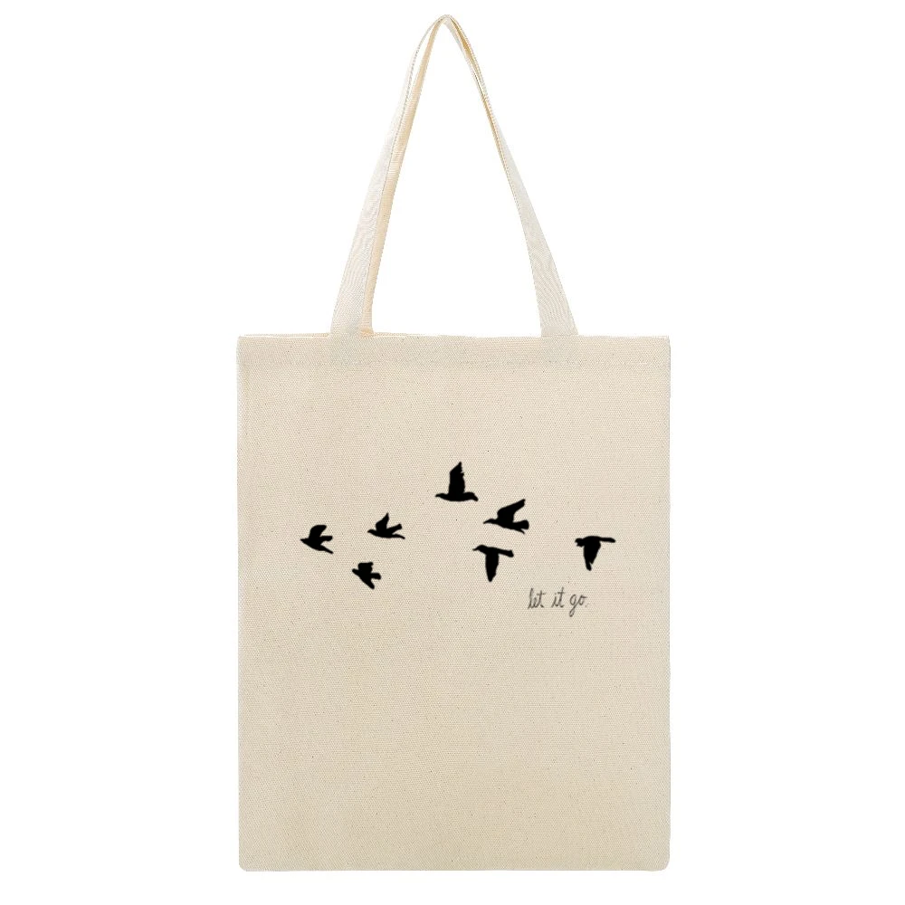 Let It Go Flying Birds Popular Tee Shirt Beige Canvas Tote Shopping Bag