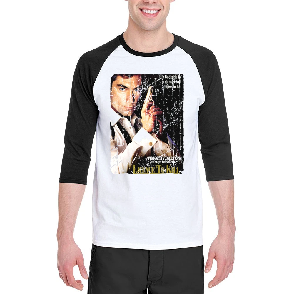 Licence To Kill Movie Poster Retro Aged Look Men 3/4 Sleeve T-Shirt