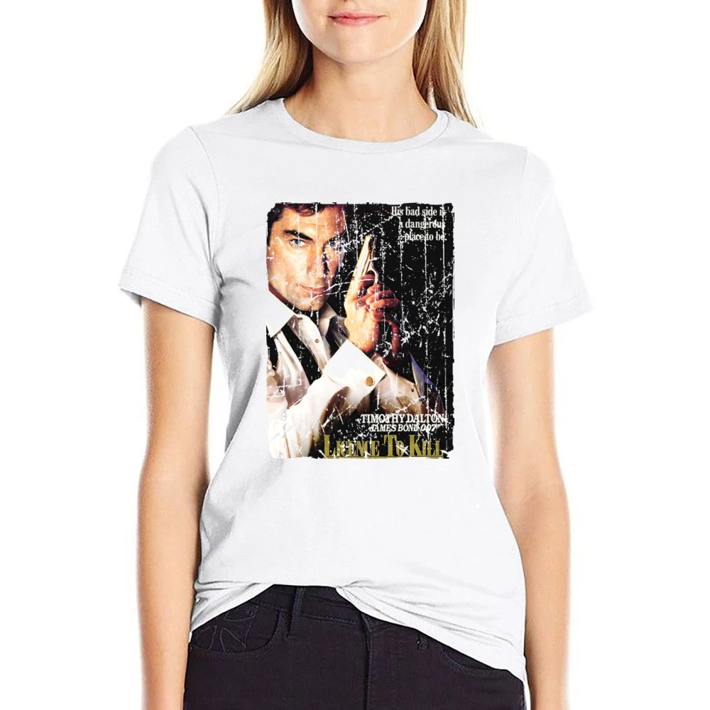 Licence To Kill Movie Poster Retro Aged Look US Size Women Ladies T-shirt